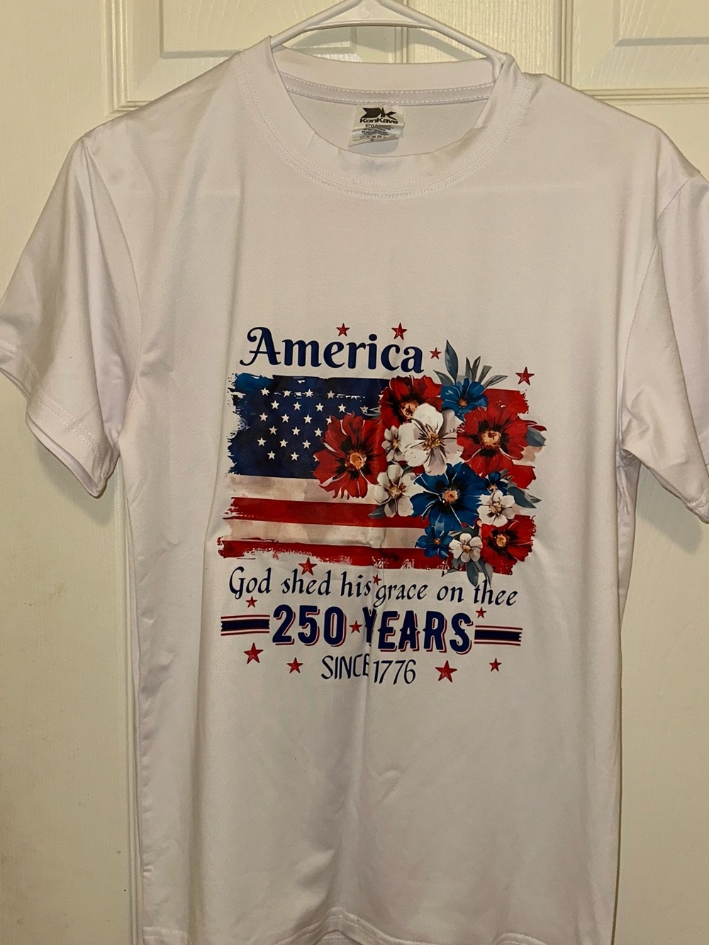 Target White Patriotic Graphic Tee with Red & Blue Floral Flag